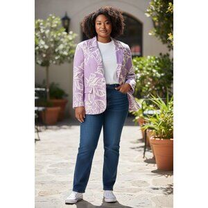 ELOQUII Purple White Floral Linen Blend Jacket Blazer Sz 26